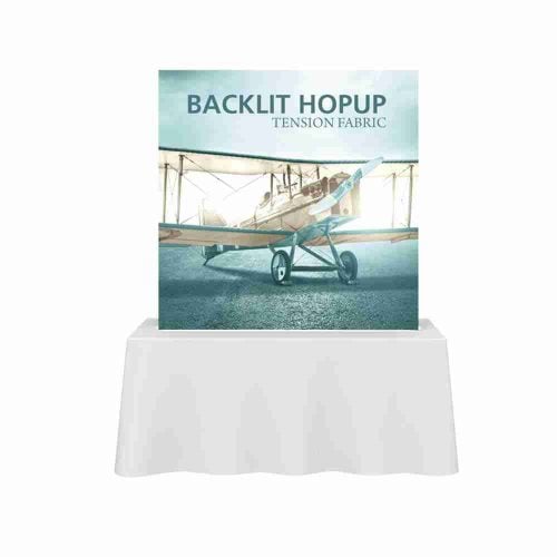 Hopup 5ft Straight Backlit Tension Fabric Display Kit Full Fitted Graphic Tabletop Front