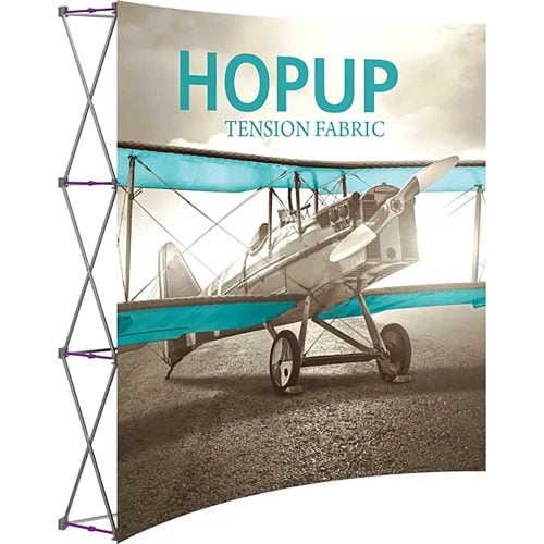 Hopup 8ft Curved Full Height Tension Fabric Display Front Graphic Left