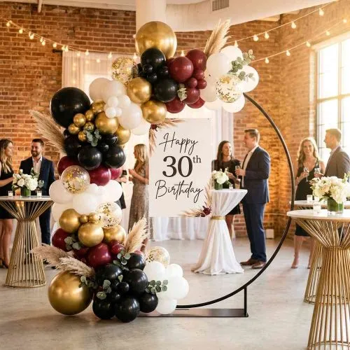 EZ Extend Circle 7 ft Display (Frame Only) – circle frame with balloon garland at a 30th birthday party, view 2