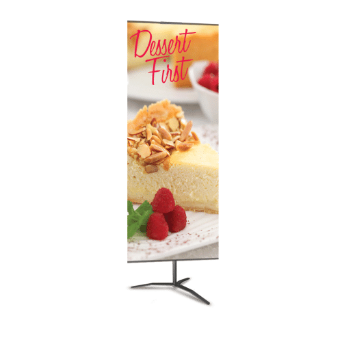 Classic Banner Stand Medium 24 In. X 96 In. Silver With Travel Base, Double-Sided Graphic Package