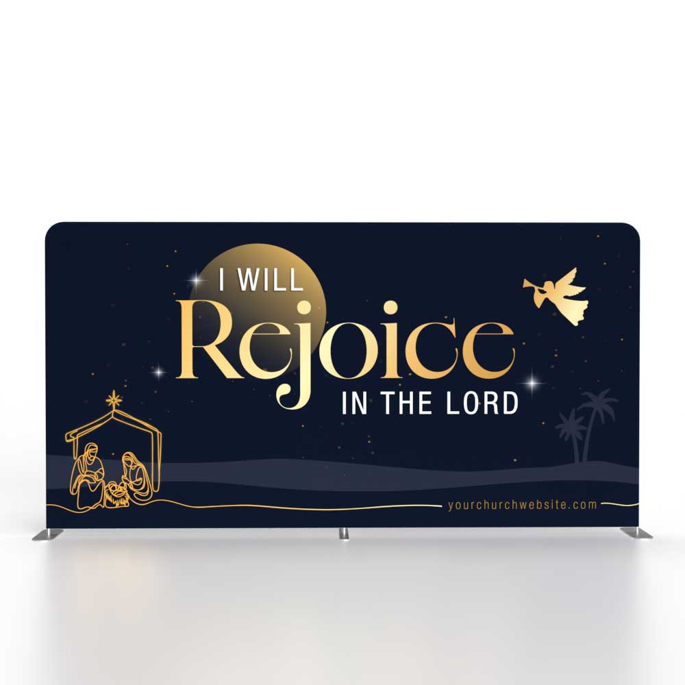 Christmas I Will Rejoice In The Lord 15 ft Tension Fabric Display – Style 1