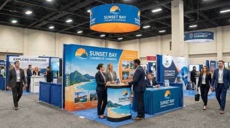 10ft fabric pop up display used at trade show event