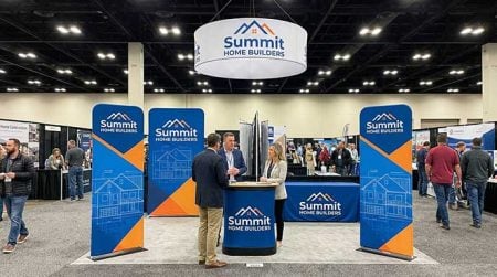 Multiple Fabric Banner Stands Used In Tade Show Booth
