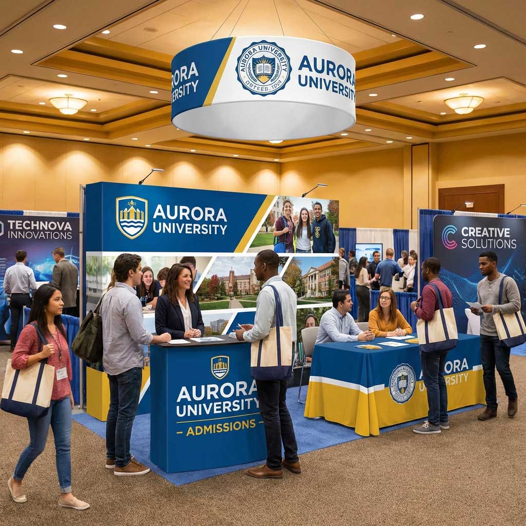 how overhead signage increases trade show booth traffic
