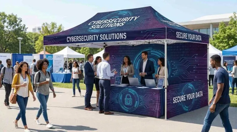 15ft custom canopy tent at an outdoor trade show