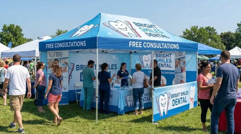 Custom 20ft canopy tent at a dental outdoor event