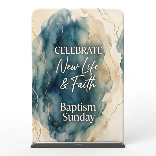 Church Banner 5ft Tension Fabric Baptism Celebrate New Life And Faith