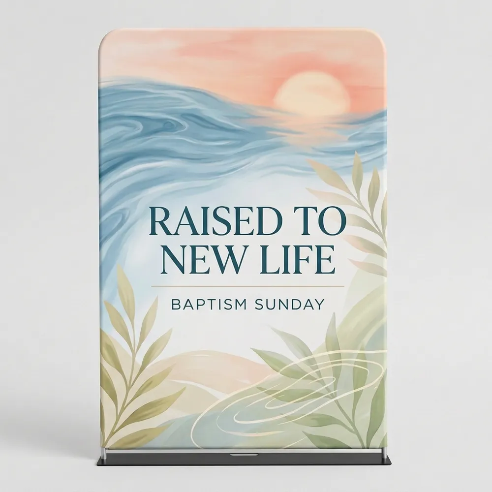 Church Banner 5ft Tension Fabric Baptism Raised To New Life 1