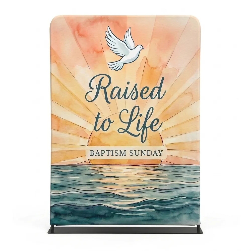Church Banner 5ft Tension Fabric Baptism Raised To New Life 2