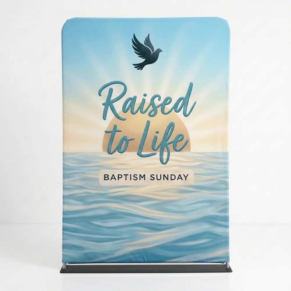Church Banner 5ft Tension Fabric Baptism Raised To New Life 3