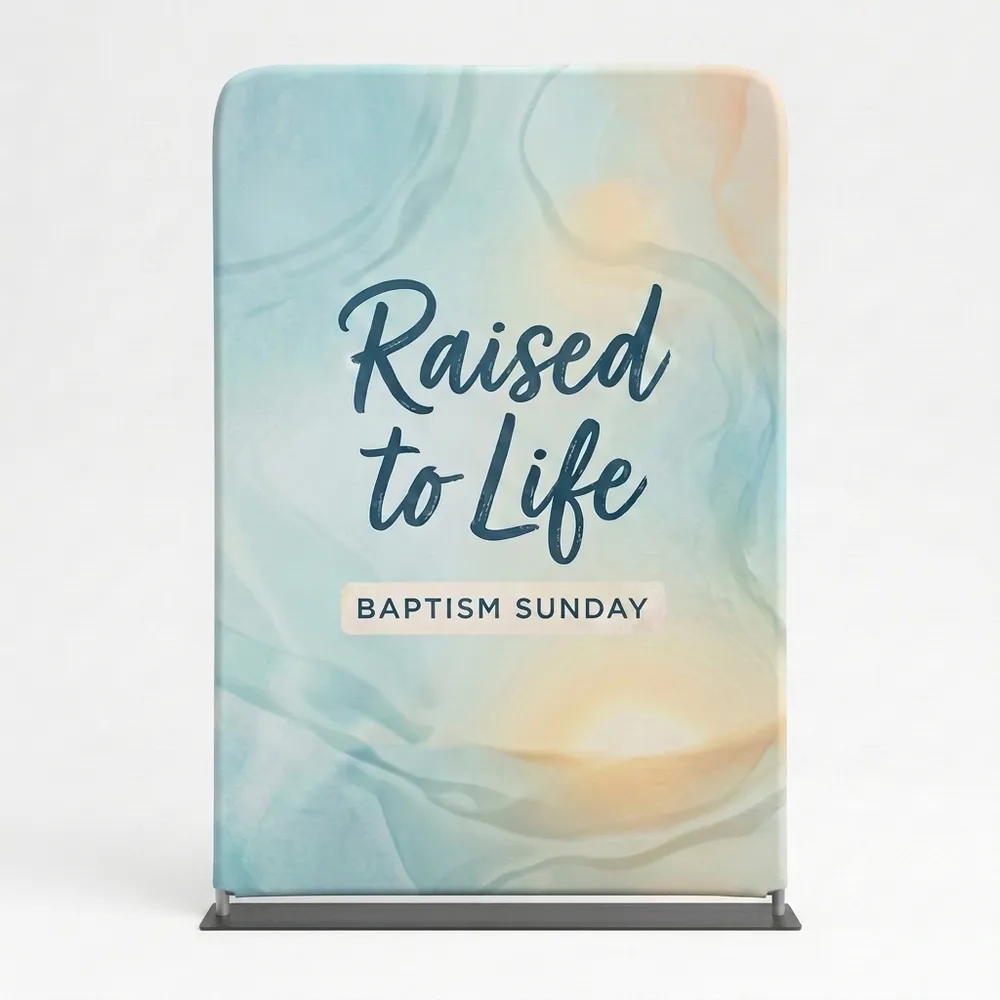 Church Banner 5ft Tension Fabric Baptism Raised To New Life 6