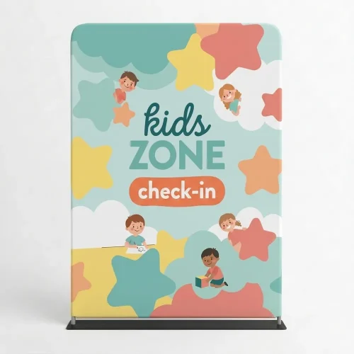 Church Banner 5ft Tension Fabric Kids Zone Check In 5