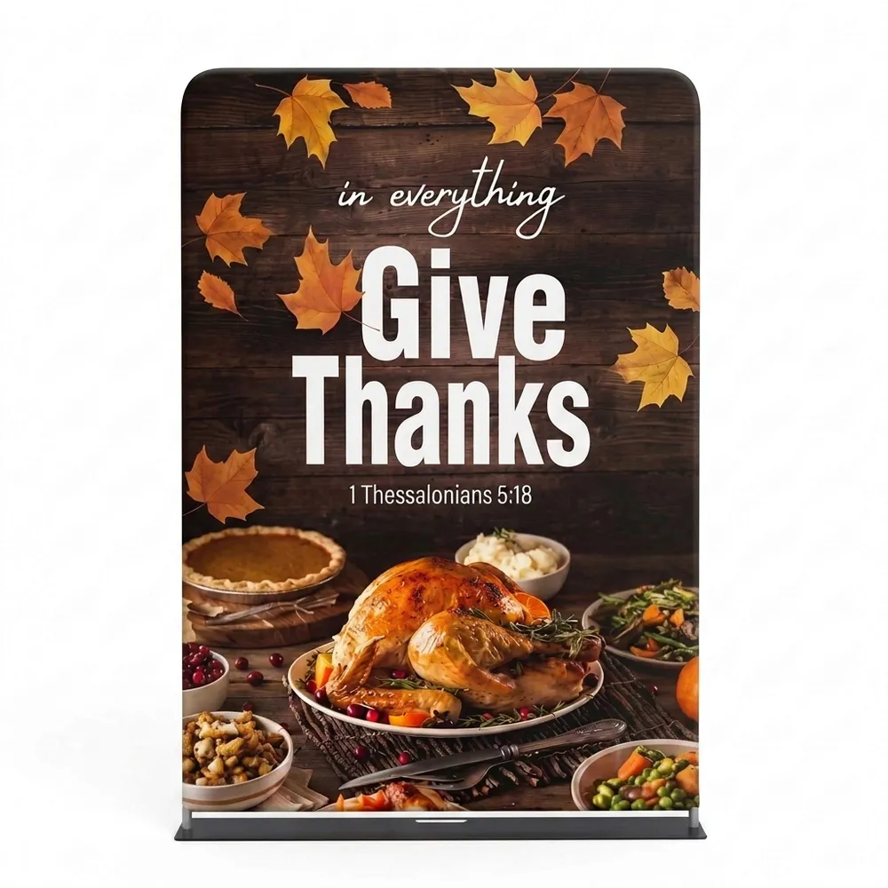 Church Banner 5ft Tension Fabric Thanksgiving Give Thanks 5