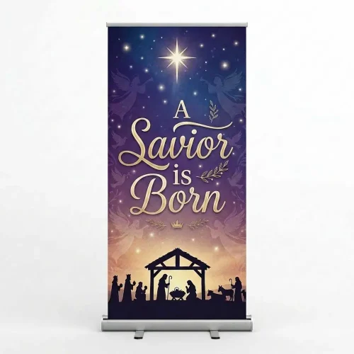 Church Banner Retractable Christmas A Savior Is Born