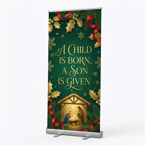 Church Banner Retractable Christmas Manger