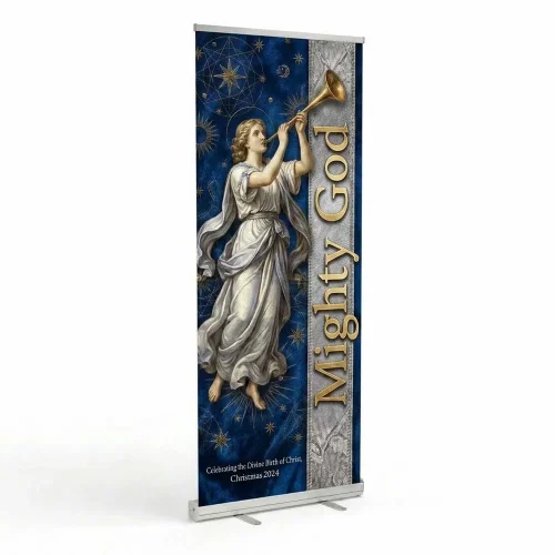 Church Banner Retractable Christmas Might God Bluebg