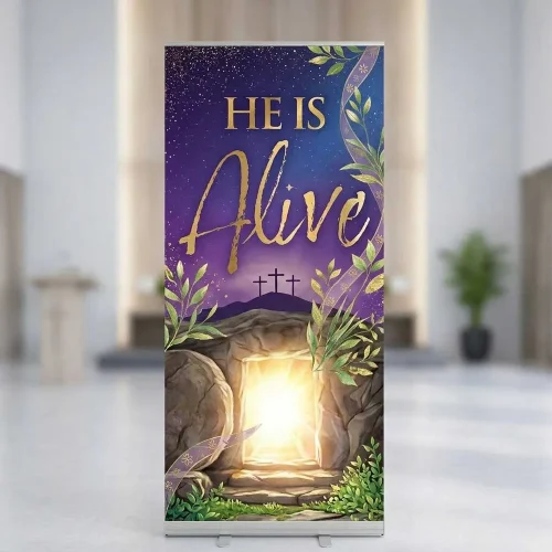 Church Banner Retractable Easter He Is Alive 4