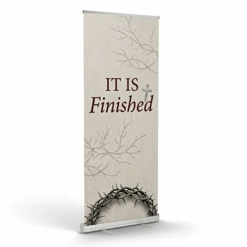 Church Banner Retractable Easter It Is Finished 2