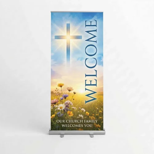 Church Banner Retractable Welcome Cross 9