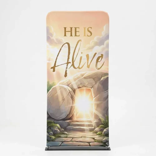 Church Banner Tension Fabric Display Easter He Is Alive 2
