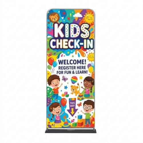 Church Banner Tension Fabric Display Kids Check In 3