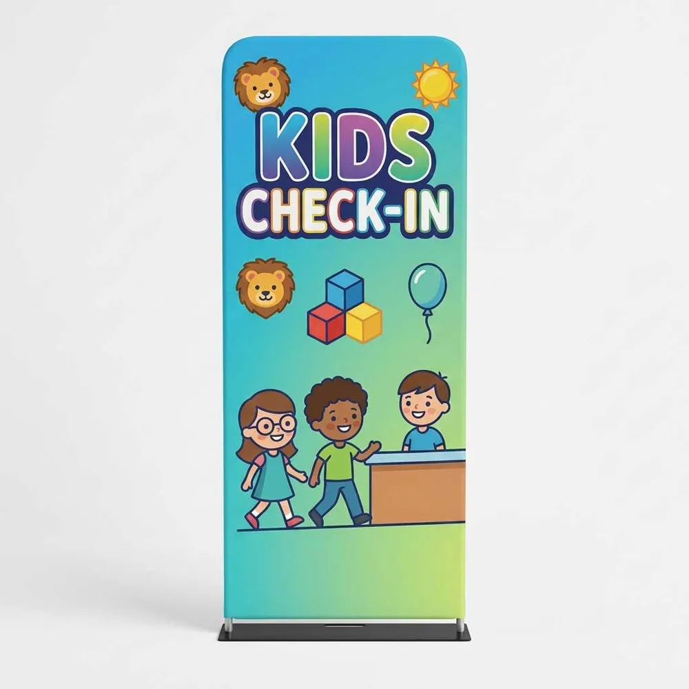 Church Banner Tension Fabric Display Kids Check In 7