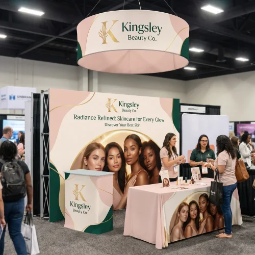 10ft Fabric Pop Up Backdrop displayed at an event