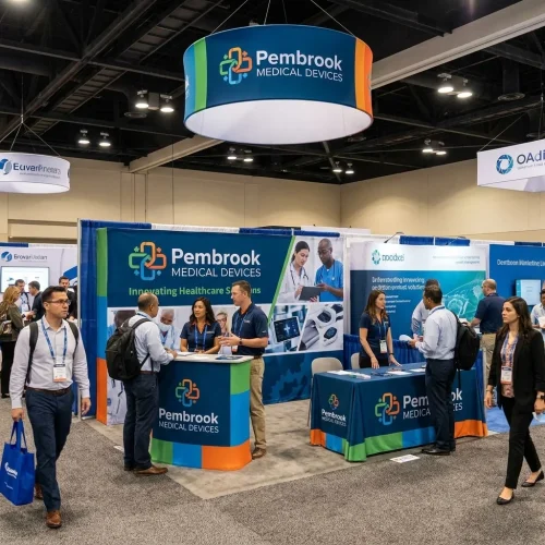 10ft Straight Fabric Pop Up Display with Endcaps displayed at an event