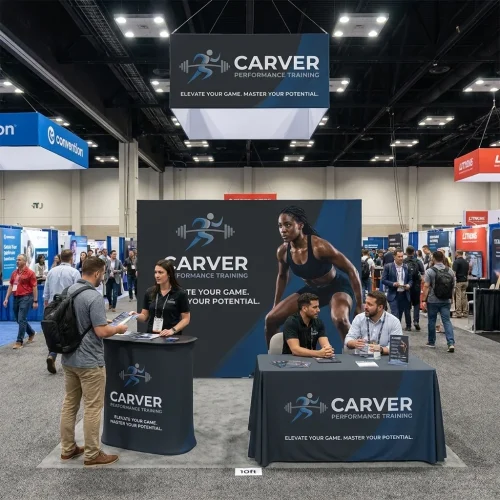 10ft Straight Fabric Pop Up Display with Endcaps displayed at an event