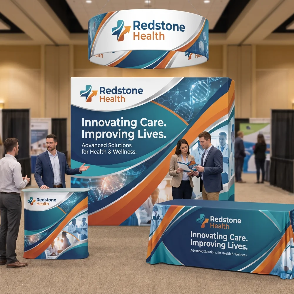 10ft x 10ft Fabric Pop Up Display with Endcaps displayed at an event