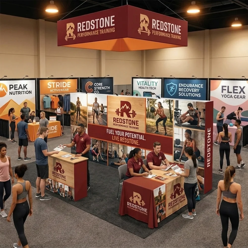 20ft x 10ft Fabric Pop Up Display with Endcaps displayed at an event