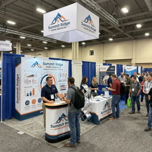 8ft Straight Fabric Pop Up Display with Endcaps displayed at an event