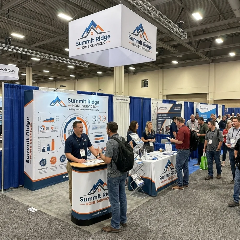 8ft Straight Fabric Pop Up Display with Endcaps displayed at an event