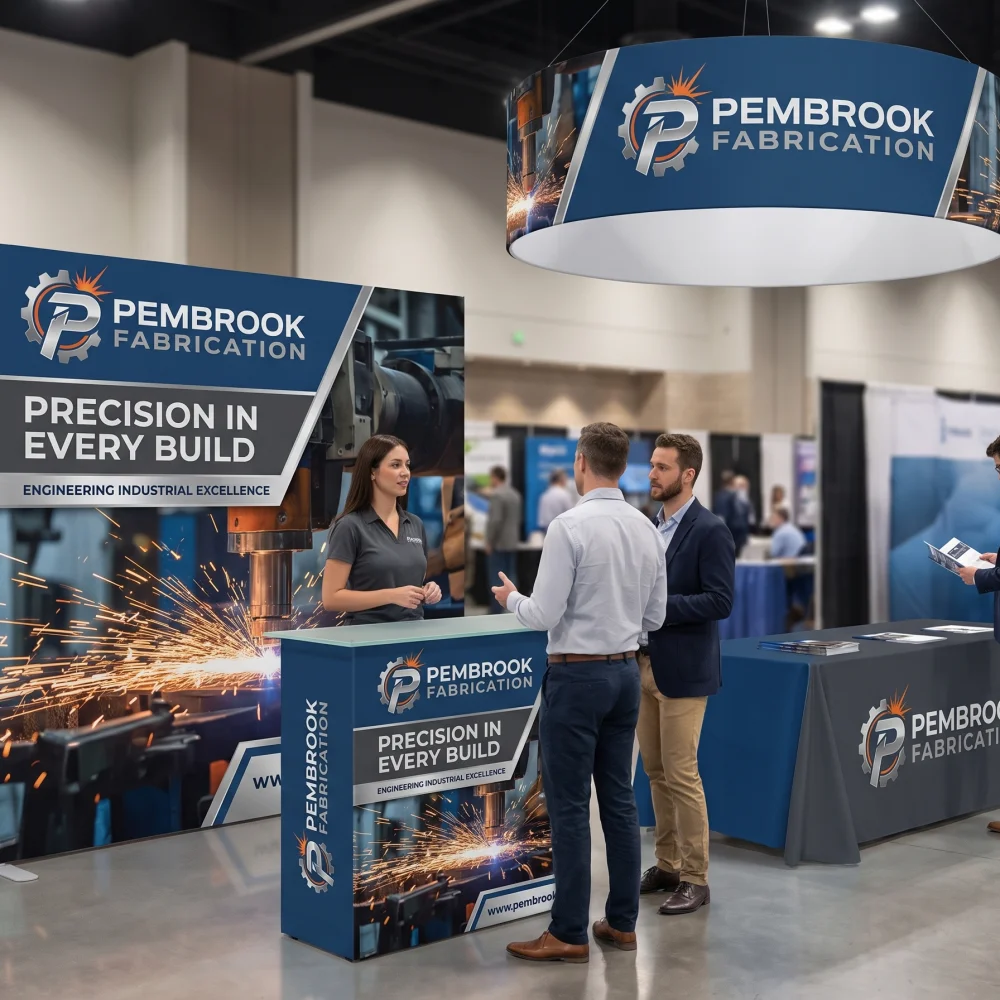 8ft Straight Fabric Pop Up Display with Endcaps displayed at an event